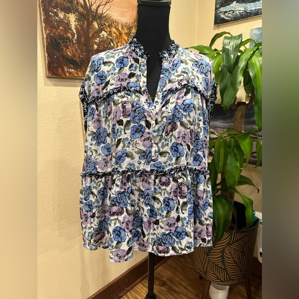 EUC Jane & Delancey Womens Multicolor Floral  1/2 Button Blouse Sz S